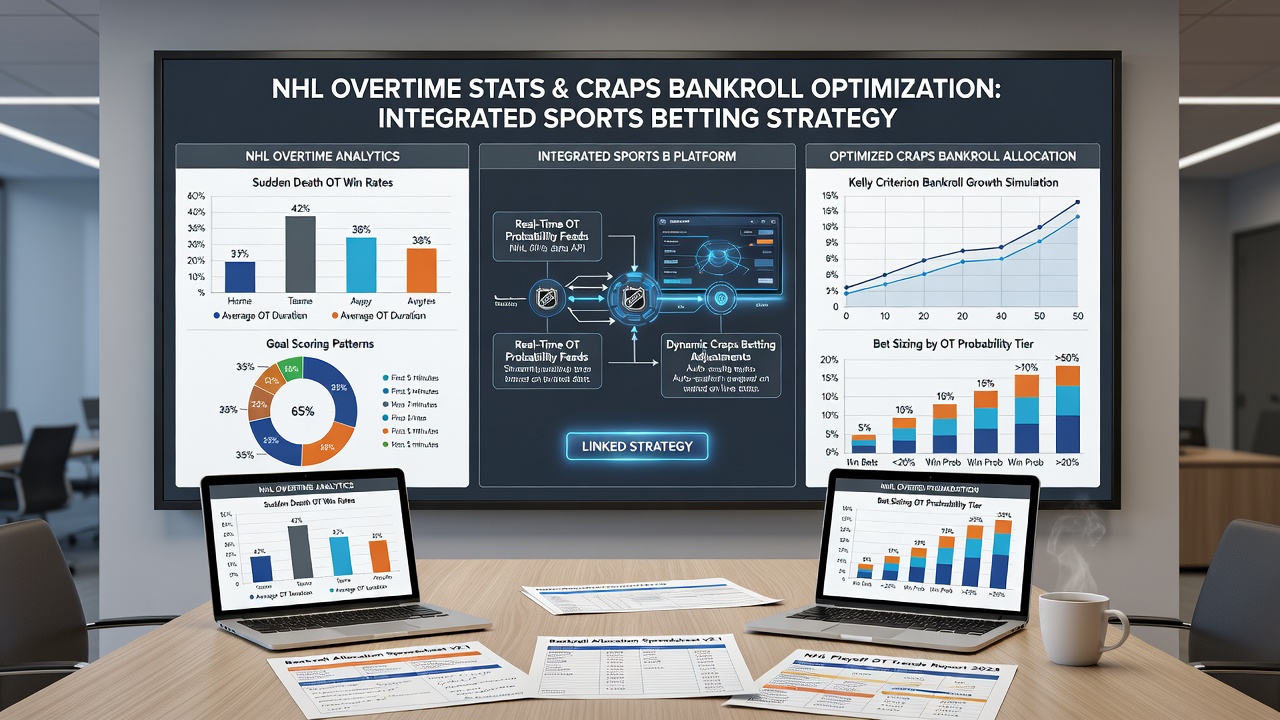 Craps table interface displaying bankroll allocation percentages derived from NHL overtime win rates